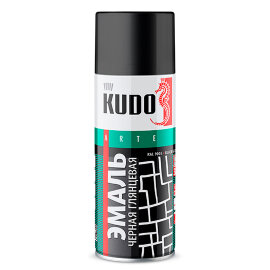 KUDO Краска в баллоне универсальная черная глянцевая, 0,52л, арт. KU-1002