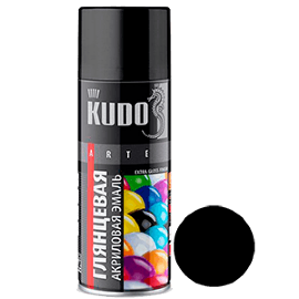 KUDO Краска акриловая RAL 9005 черная высокоглянцевая, 0,52л, арт. KU-А9005